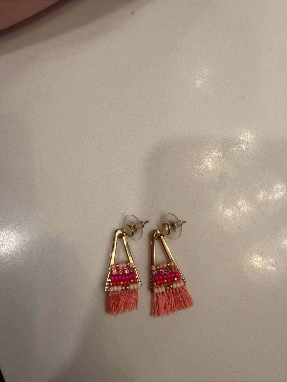 Rebecca Minkoff Gold-Tone Earrings with Pink and Coral Tassels